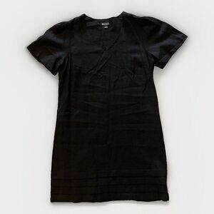 Nicole Miller Linen Dress MEDIUM Black Blend Tiered Hem‎ Original Classic